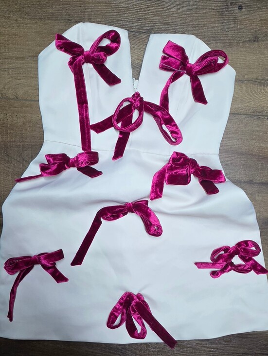 Dresses & Skirts - ASOS- DESIGN Bow Detail Strapless Mini Dress Pink Velvet Bows Size 4 Sold Out